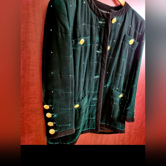 Escada Vintage Velvet blazer emerald green, lined in silk - Picture 2 of 10